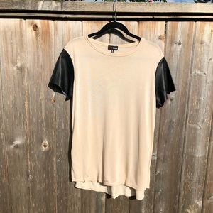 Faux leather sleeved t-shirt